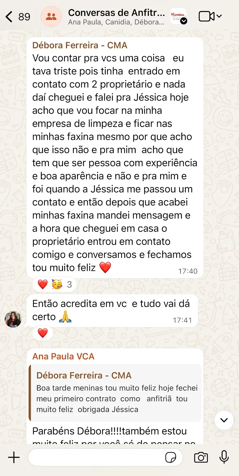 Débora anuncia primeiro contrato no grupo, Ana Paula responde com apoio.