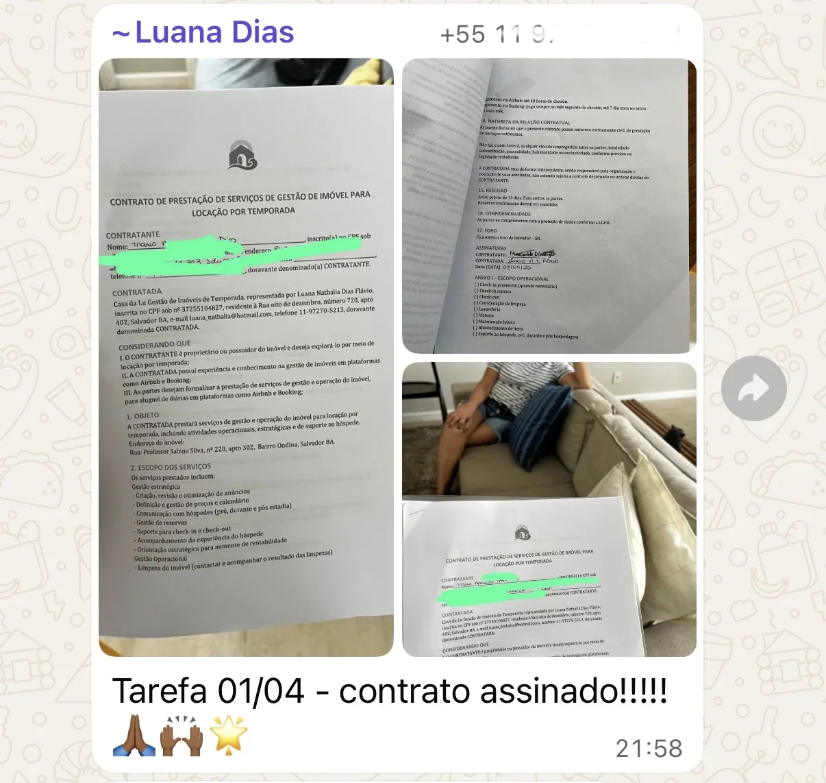 Luana: contrato de prestação de serviços assinado — Casa da Lu Gestão de Imóveis de Temporada