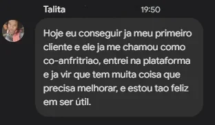 Talita: consegui meu primeiro cliente, já me chamou como co-anfitriã